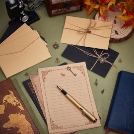 PH PandaHall Vintage Stationary Paper and Envelopes Set, Writing Stationery Paper Letter 32 Sheets Letter Papers 16 Envelopes 16 Metal Pendants 10.9 Yards Hemp Rope 24 Stickers for Graduation Birthday