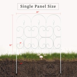 Amagabeli Decorative Garden Fence Outdoor 32in x 10ft White Coated Metal Rustproof Landscape Wrought Iron Wire Border Folding Patio Fences Flower Bed Fencing Barrier Section Panels Decor Picket Edging