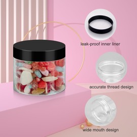 Loretoy 36 Pack 6oz Household Plastic Jars with Lids, BPA Free, Reusable, Refillable Transparent Cosmetic Containers for Bath Salts, Cosmetics, Powders, Beauty Product and Small Accessories, Black