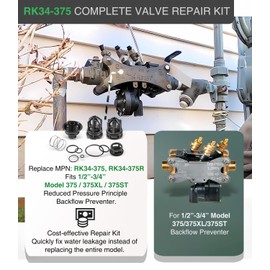 RK34-375 RK34-375R Complete Valve Repair Kit for 1/2"-3/4" Model 375, 375XL, 375ST Reduced Pressure Principle Backflow Preventers, Includes All Check Relief Valve O-Ring Assembly