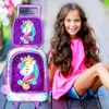 FTJCF 3Pcs Rolling Backpack for Girls, Kids Unicorn Roller Bookbag