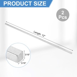 sourcing map 2 Pcs Square Steel Key Stock, 3/16" x 3/16" x 12" Cold-Drawn 45# Steel Bars Precision Key Stock for Gearbox Coupling, Silver Tone