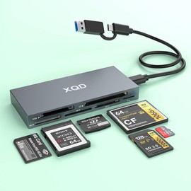 6-in-2 XQD Card Reader, Memory Card Reader for XQD Cards (Sony G/M/Lexar 2933x/1400x) SD/XD/CF/MS/TF,10 Gbps Reader with USB-C and USB-A Ports for Windows/Mac OS/Linux/Android Systems