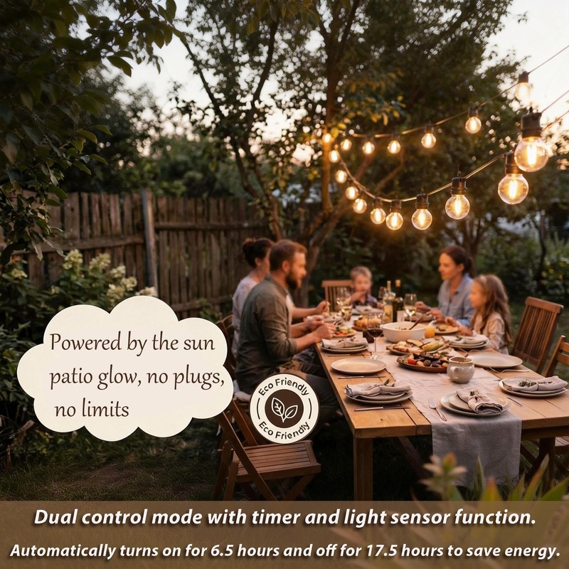 Solar String Lights Outdoor Waterproof, 21FT G50 LED Shatterproof Bulbs