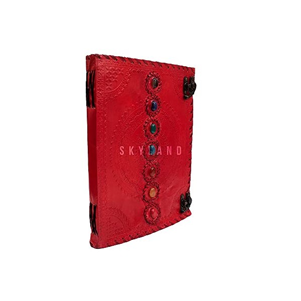 SKYLAND Leather Journal Book Seven Chakra Medieval Stone Embossed Handmade
