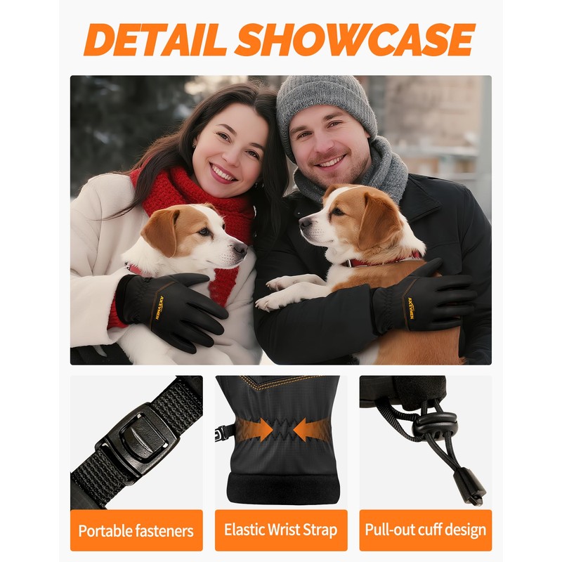 AXEVMEN Winter Gloves (Black, Medium)