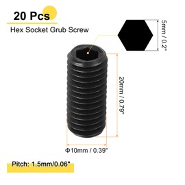 sourcing map 20Pcs Hex Socket Grub Screw, M10x20mm 304 Stainless Steel Head Socket Set Screws Flat Point Grub Bolt for Door Handles, Light Fixture Repair, Black