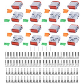 230 PCS Deutsch DT Grey 12 Pin Connectors 8 Set, Waterproof Electrical Wire Connector with Stamped Contacts and Seal Plug for Truck, Off-Road Vehicles, Construction, Agriculture, Motorcycle Wiring