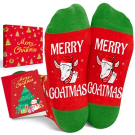 HAPPYPOP Christmas Gifts for Kids - Red Christmas Stocking Stuffers Xmas Goat Socks 7-9 Years Old with Greeting Card