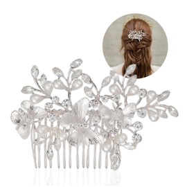 Bridal Bride Hair Accessories, Rhinestone Alloy Butterfly Leaf Hair Pin Wedding Hair Piece Pins for Women, Mother of Bride Pearl Comb, Pearl Rhinestone Hair Accessories for Wedding and Party