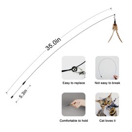 TTcat Cat Wand Toys, 35'' Flexible Steel Wire and 4PCS Cat Feather Toys Cat Teaser Toy Refills, Interactive Cat Toy Wand Kitten Toys for Indoor Cats to Play Chase Exercise…