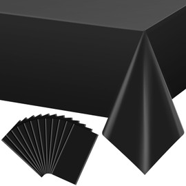 YIDAKO 12Pcs Black Rectangle Tablecloth,Disposable Plastic Table Cloth,Waterproof Black Table Cover for Graduation Birthdays Weddings Anniversary Party Decorations,54 x 108 Inch