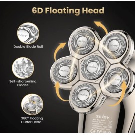 SEJOY 6D Rotary Electric Shaver Rechargeable Bald Head Hair Beard Trimmer Kit US