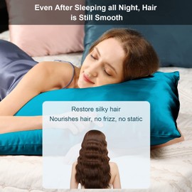 Ravmix Silk Pillowcase for Hair and Skin with Hidden Zipper, Both Sides Silk Pillow Case 50×66cm, Gift for Women Men, 1PCS, Peacock Blue