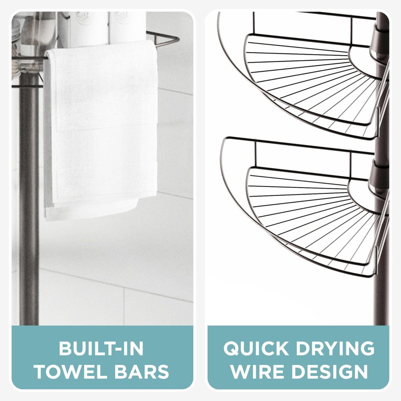 Zenna Home Tension Pole Shower Caddy Corner Organizer, Adjustable Standing