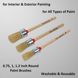 Set of 3 0.75, 1, 1.2 Inch Chalk & Wax Round Paint Brushes - High European Quality - Natural Bristles - for Home, Wood, Walls, Art, Trim & Furniture - for Acrylic, Oil, Stain, Chalk & Wax Paints