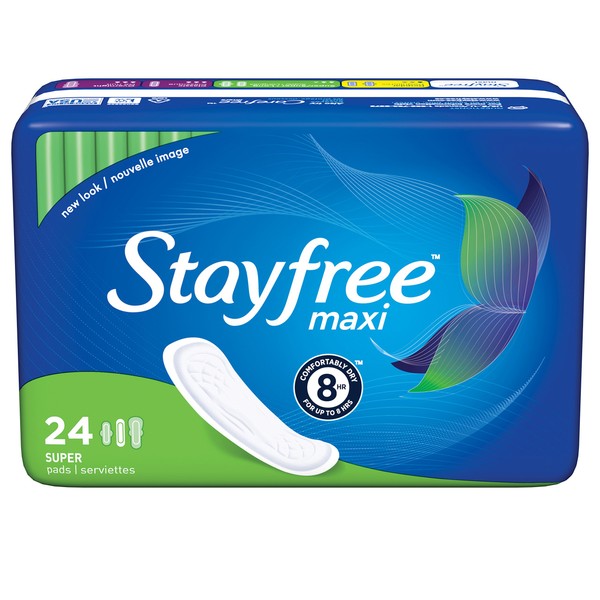 Stayfree Super Maxi Pads, 24 Count (Pack of 2)