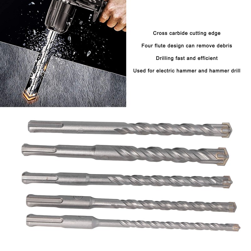 5PCS Masonry Drill Bit Set 40cr Cemented Carbide 160mm Drill