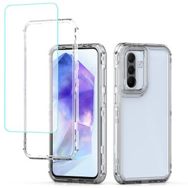 Yodueiv for Galaxy A36 Case/Galaxy A56/for Samsung A36 Case with Tempered Glass Screen Protector, Crystal Clear Full Body 3 Layer Heavy Duty Protective Phone Cover for Samsung Galaxy A36 5G Clear