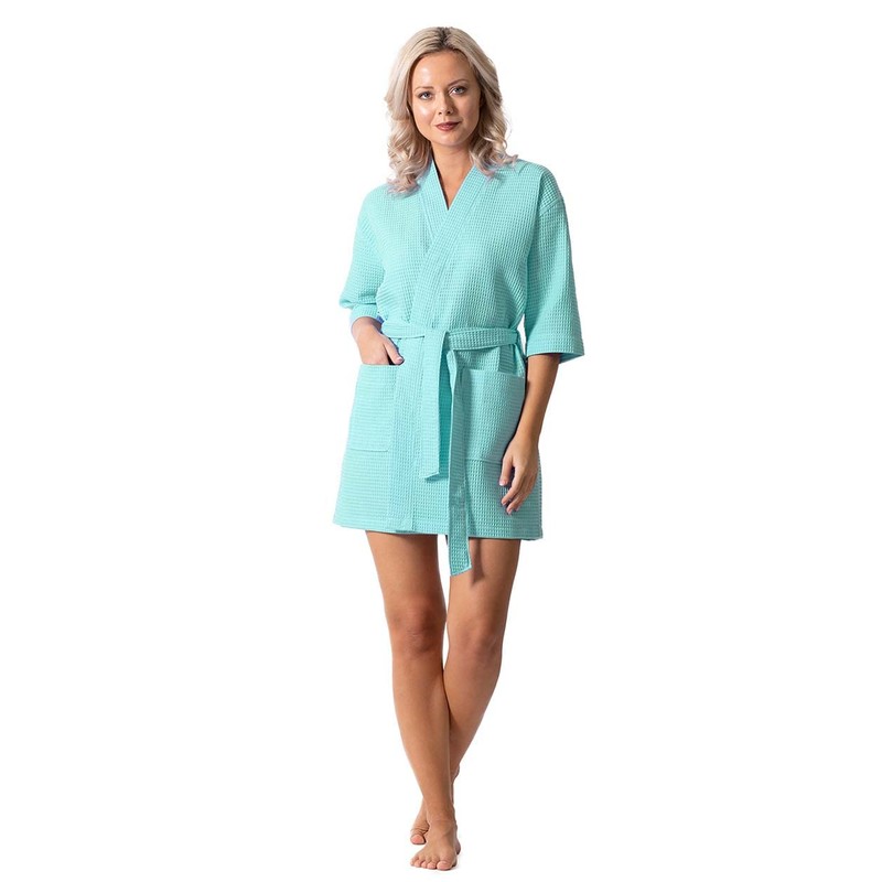 Turkish Linen - Bata corta ligera de punto gofre, spa