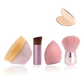 Brochas De Maquillaje Kabuki Para Base Con Esponja Color Rosa
