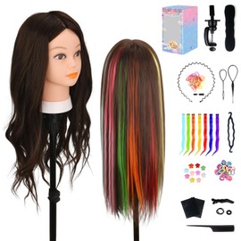 26" Manikin Head, Mannequin Head with 80% Real Human Hair, Doll Head for Hair Styling with Table Clamp Holder + DIY Hair Styling Set, Mannequin Head for Cosmetology Training Head and Stylist Supplies