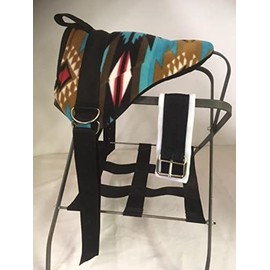 Party Ponies Miniature Horse/SM Pony Bareback Saddle with Stirrups - Turquoise SW - 15" Double Buckle Felt Cinch Upgrade Special