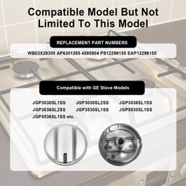 WB03X29300 Gas Stove Knobs Replacement for GE Range Surface Burner Knob，5Pcs Gas Range Knobs Replacements for GE JGP3030SL1SS JGP3030SL2SS Cooktop Knob Replace for GE Part Number AP6301265 4585904