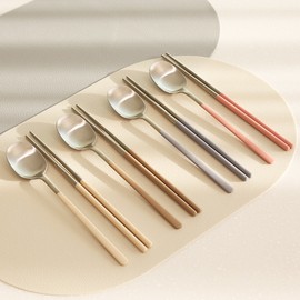 Snail Living Cuisine De Maman Pure Cutlery Set for 4 (Spoon + Chopsticks), Brown (Set of 4) / 달팽이리빙 퀴진드마망 순수 4인 수저세트(숟가락+젓가락), 브라운(4인세트)