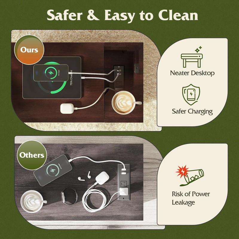 Wlive End Table with Charging Station, Narrow Side Table for