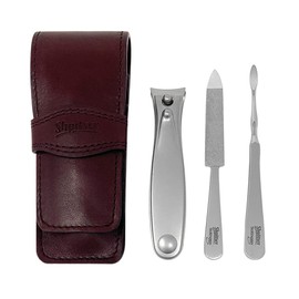Shpitser Solingen Luxuries TopInox Surgical Stainless Steel German Hand Sharpened Manicure Pedicure Travel Set Grooming kit In Italian Leather Case Made in Solingen Germany (Dark Drown)