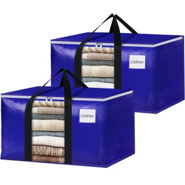 BlissTotes 2 Pack Moving Bags with Clear Window, Storage Bags with Strong Carrying Handles & Zippers,Large Packing Bags for Saving Space, Alternative to Moving Boxes(Blue,33 Gallon)