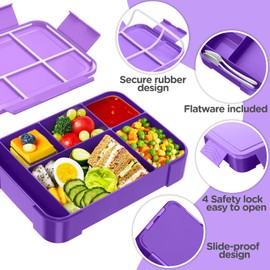 WayEee Bento Lunch Box 1330ml Lunch Box Kids Leak-Proof Lunch Box with Compartments for School, Work(Purple)