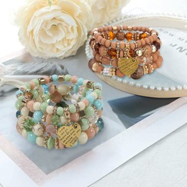 RIXERKOC Bohemian Stretch Bead Bracelets for Women and Girls Crystal Bracelets Heart Fashion Jewellery with Beads, Acrylic