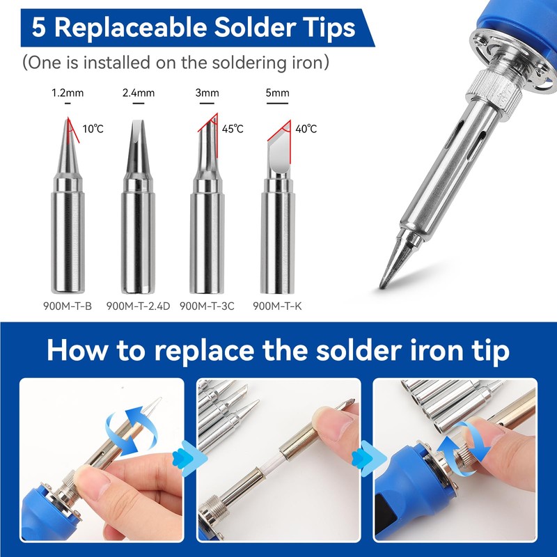 Soldering Iron Kit, 100 W LED Visible Temperature Adjustable 180-520°C