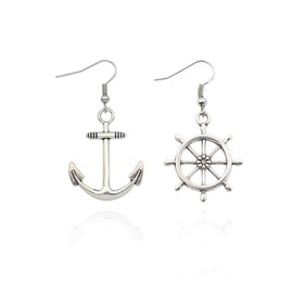 WLLAY Irregular Silver Nautical Anchor Rudder Earrings Personality Fashion Dangle Earrings