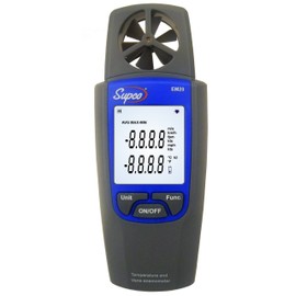 Supco EM20 Digital Vane Thermo Anemometer, 0.4 to 20 m/s Velocity, -10 to +50° C Temperature