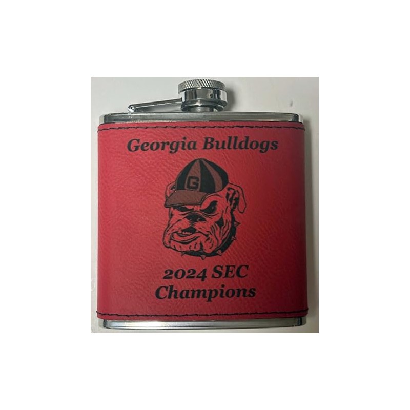 Georgia Bulldogs 2024 SEC Champions 6 oz Red leatherette covered