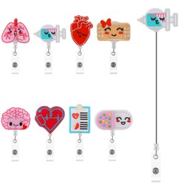 Wanmu 8Pcs Nurse Badge Reels Felt, Retractable Themed Badge Holders, Brain Heart Lung ID Badge Reel, Cute Felt Badge Holder with Alligator Clip and Retractable Cord for School Hospital Nurses Teacher