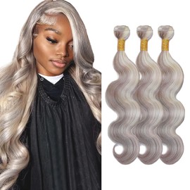 Silver Bundles Human Hair Grey/613 Body Wave Bundle Grey Mixed 613 Hair 3 Bundles 16 16 16 Inch Silver Body Wave Bundle