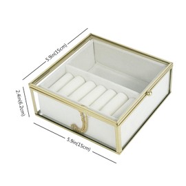 Ylu Yni Glass Jewelry Organizer Box Clear Keepsake Case with Gold Frame with Velvet Trinket Tray, Display Box for Earring Ring, Necklace, Accessories, Small (White)