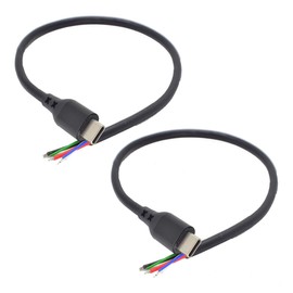 ELNONE 2PCS Type-C USB C Male Pigtail 6 Wires PD Power Cable 1 FT/30CM 5A Fast Charge 6 Wires CC1 CC2 Pigtail Wire for DIY Cable