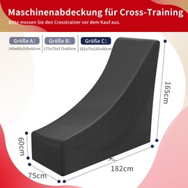 Elliptical Cross Trainer Cover, Waterproof, Protective Cover for Elliptical Trainer, Windproof, Cover Elliptical Machine with Drawstring, 210D Oxford Fabric, Dustproof (Black, 182 x 75 x 60/165 cm)