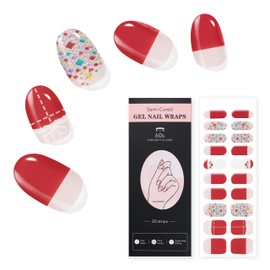 YiMistnnts Christmas Semi Cured Gel Nail Strips Semicured Gel Nail Stickers Full Nail Wrap Gel Nail Art Polish Sticker UV Light Required Salon Quality Easy to Use (Santa's Gift-)