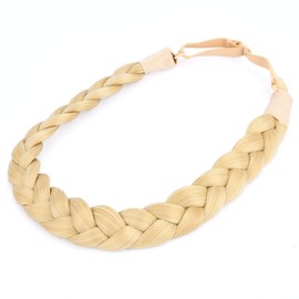 BOBIYA 3 Strand Synthetic Hair Braided Headband Classic Chunky Wide Plaited Braids Elastic Stretch Hairpiece for Women Girl Beauty Accessory (Blonde)