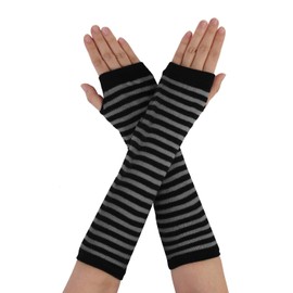 sourcing map Women's Arm Warmers Winter Knitted Cold Elbow Long Fingerless Gloves Black One Size
