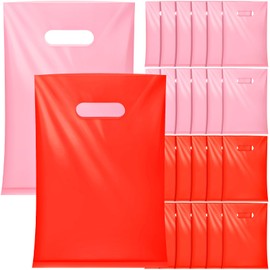 Kolldenn 100 Pieces Valentine's Day Gift Bags Bulk Red and Pink Plastic Gift Bags with Handle Goodie Candy Bags Holiday Treat Bags for Valentine's Day Party Favor Supplies (6.3 x 9.8 Inch)