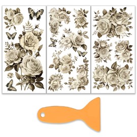 OLYCRAFT 3pcs/Set Brown Rose Rub on Transfers for Furniture and Crafts - 6x12 Inch Brown Flower PVC Stickers - Butterfly Decals - Home Decoration