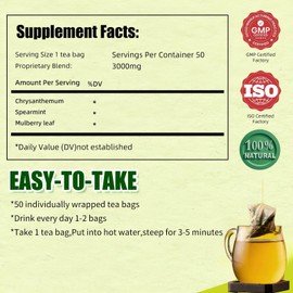 Gerduck 50 Bags Organic Spearmint Herbal Tea Blends Chrysanthemum & Mulberry Leaf,Detox Tea for Liver and Lungs,Supports Everyday Wellness,Caffeine-Free,Non-GMO,No Sugar