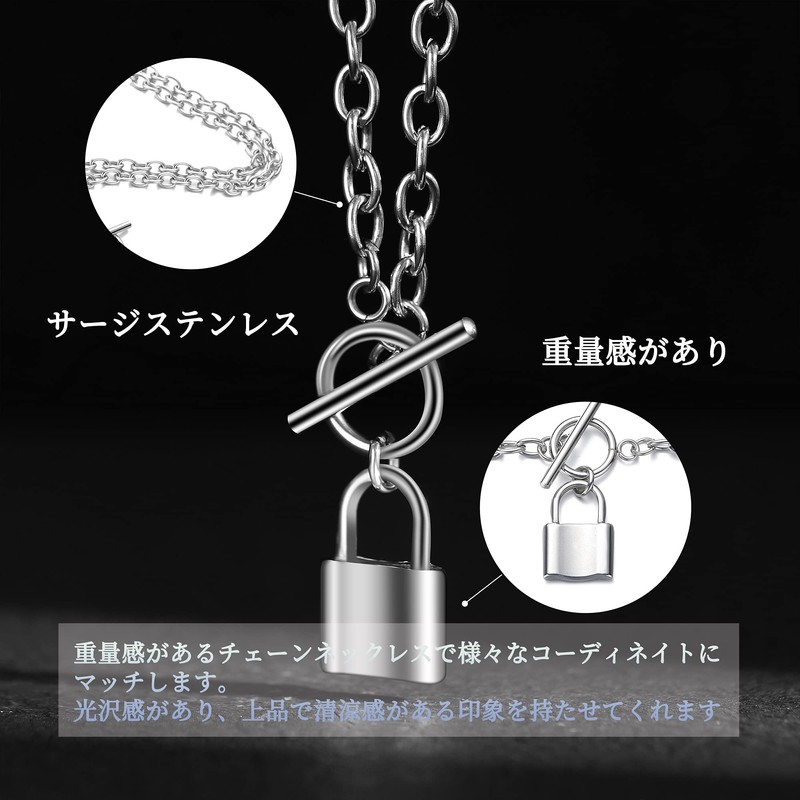 Yooping Men's Necklace, Silver, Padlock, Pendant, Stainless Steel